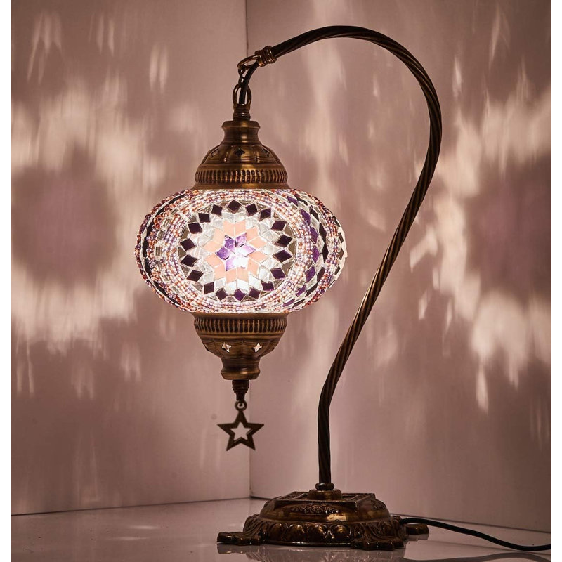 Lampe arquée Faithlynn USB, Laiton, Gris / rose