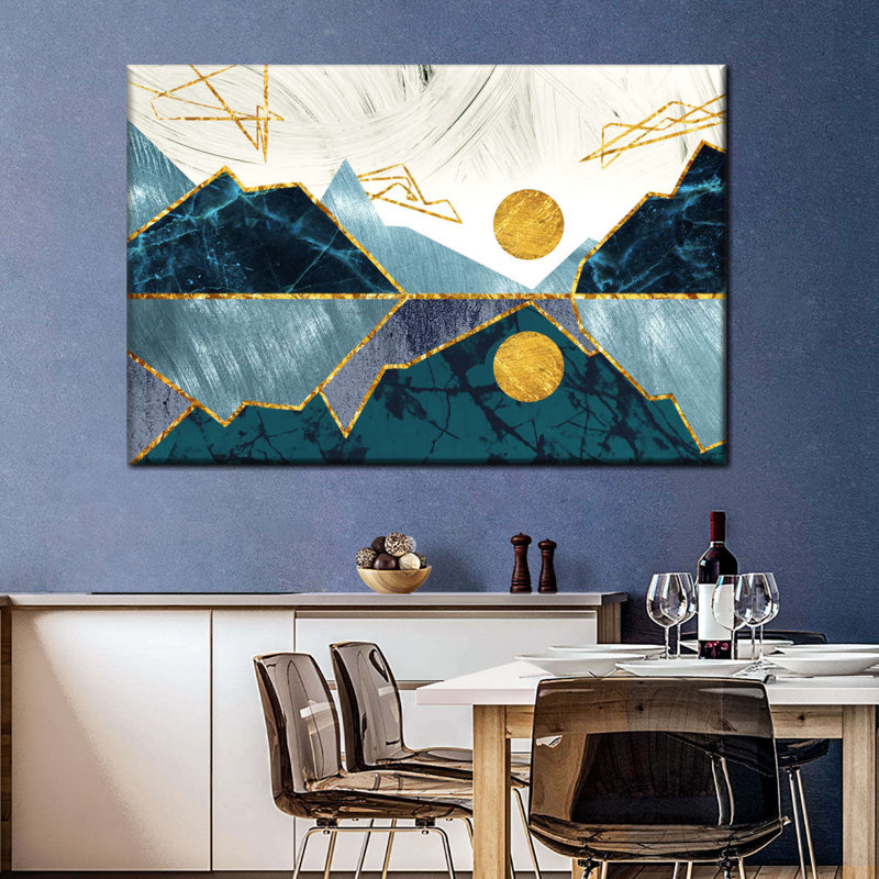 Paysage de montagne abstrait bleu sur toile, H 8 po x l 12 po x P 1 po
