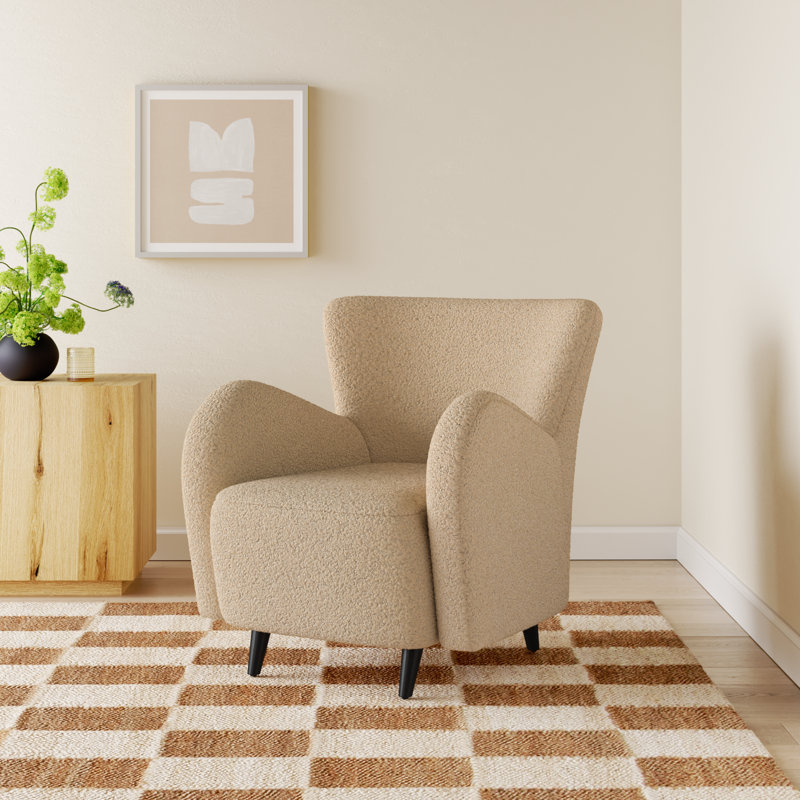 Bowie Upholstered Armchair, Light Brown Faux Lambs Wool