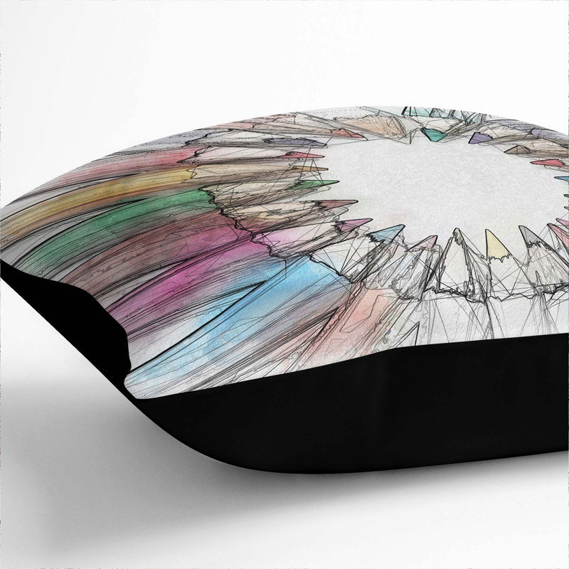 Abstract Square Cushion, 40cm H x 40cm W x 15cm D, Black