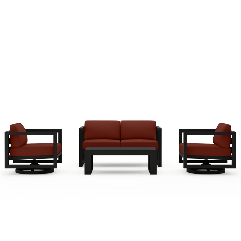 Avion 4 Piece Loveseat Set With Swivel, Spectrum Indigo Sunbrella®, Black