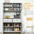 63.5 Inch Kitchen Buffet with Hutch, Pantry Storage Cabinet with 4 Shelves, Drawers, Framed Glass Doors, and Open Microwave Countertop