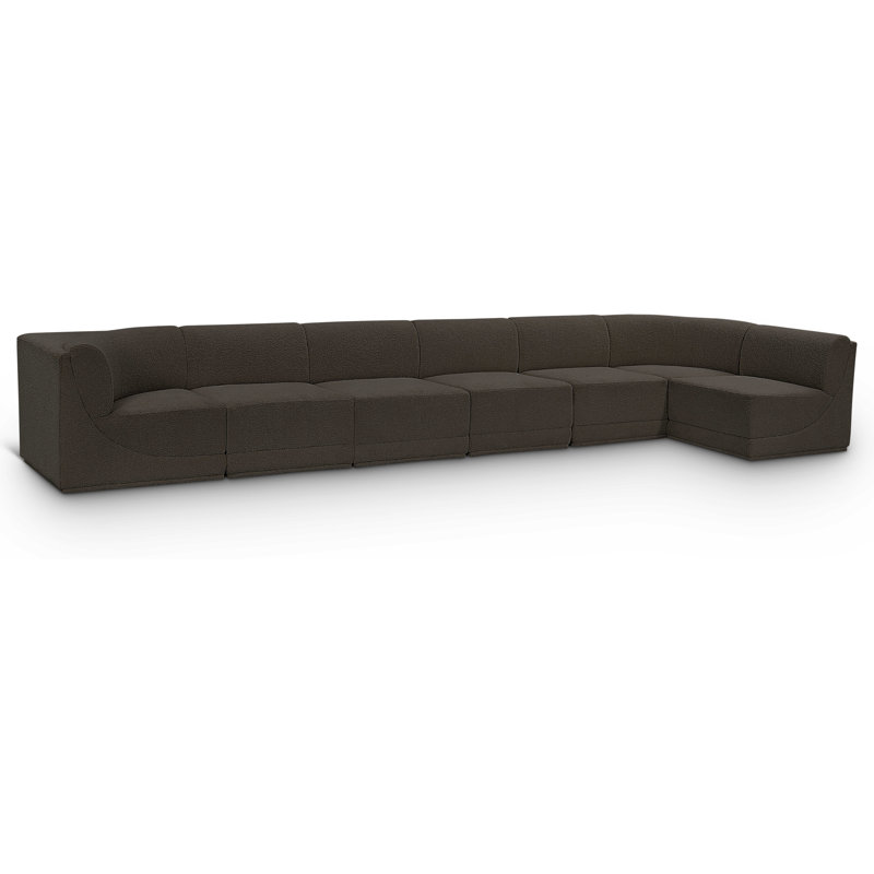 Canapé modulaire rembourré 7 pièces Ollie, Tissu brun bouclé