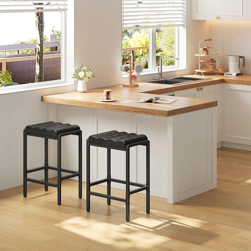 Ensemble de 2 tabourets de bar à hauteur de comptoir avec sièges en cuir PU, repose-pieds à double hauteur, structure en métal, noir
