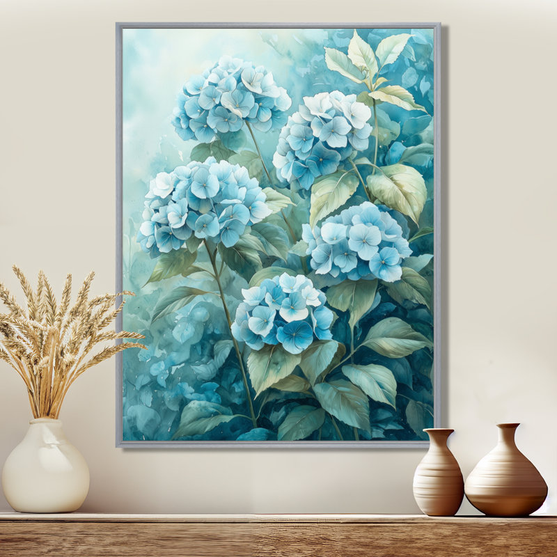 «Dorsey Hydrangea Blossom Harmony II», art mural sur toile Hydrangea, Argent argent, H 40 po x l 30 po