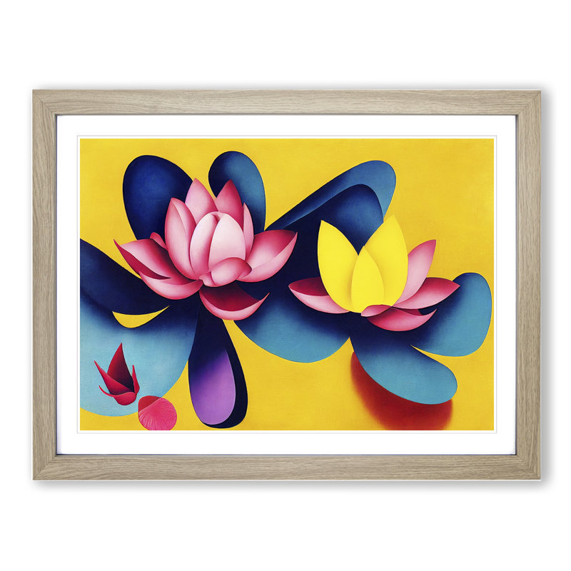 Lotus Flowers - Single Picture Frame Print, 34cm H x 46cm W x 2cm D, Oak