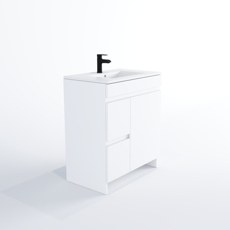 Shalem 30'' Single Bathroom Vanity with Porcelain Top, White
