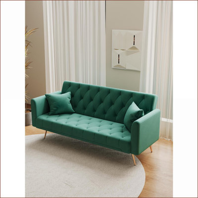 Sofas Couches 71 Inch Convertible Love Seat Sofa Bed, American Retro Sage Green Velvet for Small Living Room Bedroom Office | Sage Green | Velvet