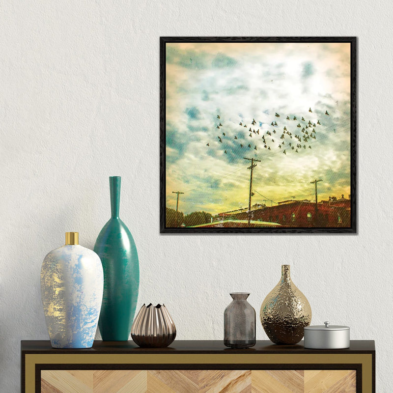 Birds On Wires V by Thomas Brown - Floater Frame Gallery-Wrapped Canvas Giclée on Canvas, 45.72 cm H x 45.72 cm W, Black