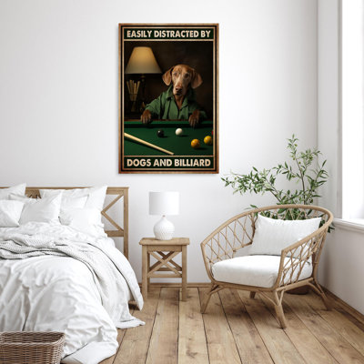 " Dogs And Billiard - 1 Piece Rectangle Graphic Art Print On Wrapped Canvas "