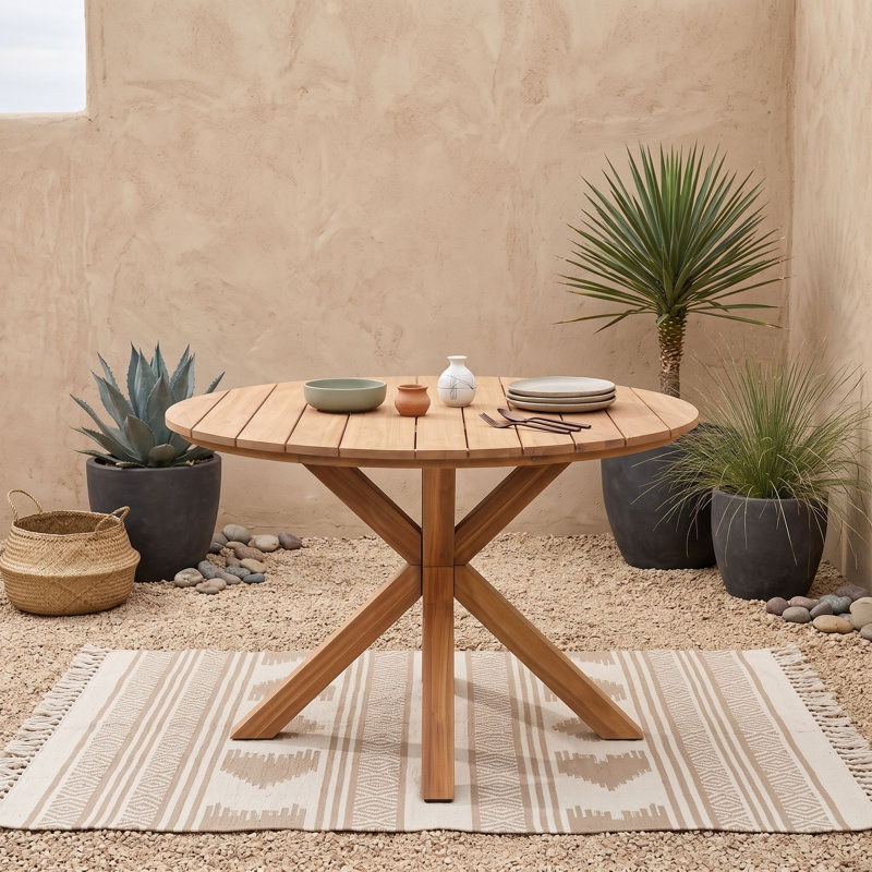 Table de salle à manger ronde en bois pour l'extérieur, Natural