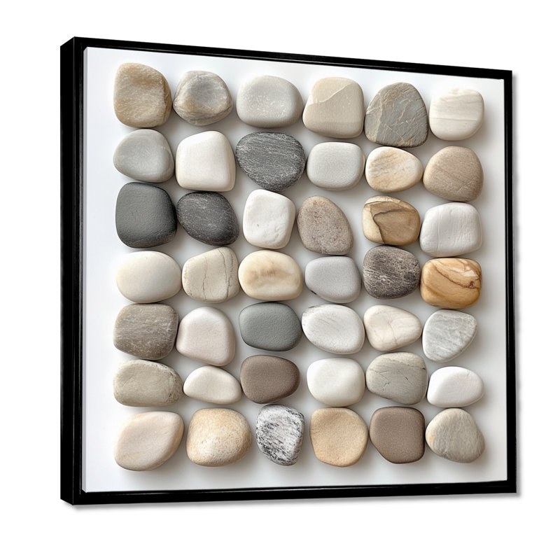 Pebble, art mural minimaliste, toile organique neutre, Apostolis, H 16 po x l 16 po, Cadre flottant noir