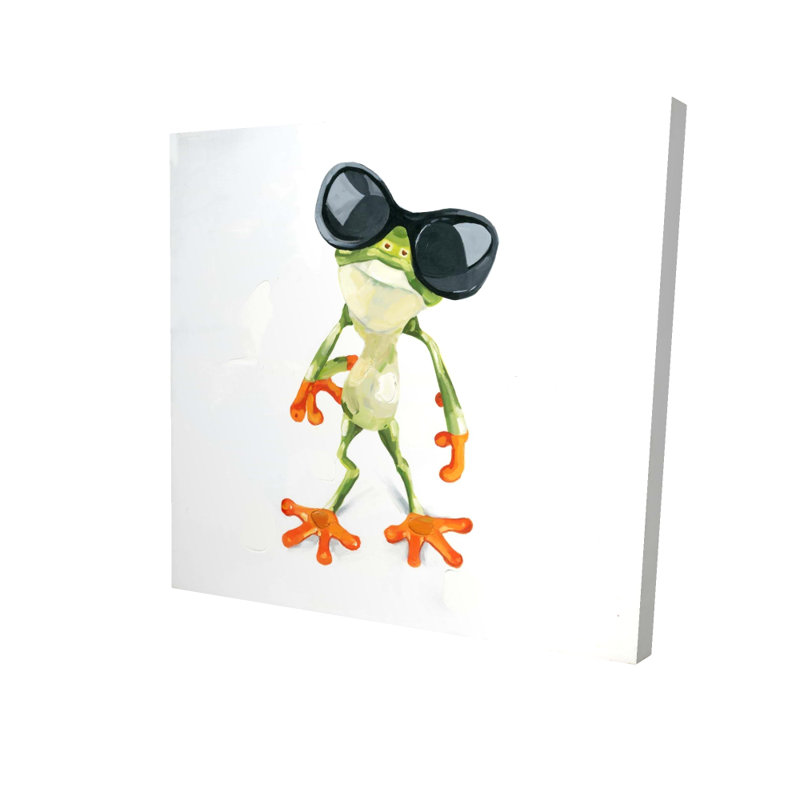Drôle de grenouille amusante avec lunettes de soleil - enfants exotiques, art sur toile, H 36 po x l 36 po