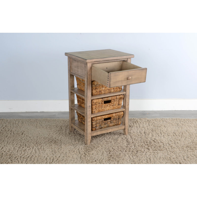 Solid Wood End Table with Storage, Beach Pebble