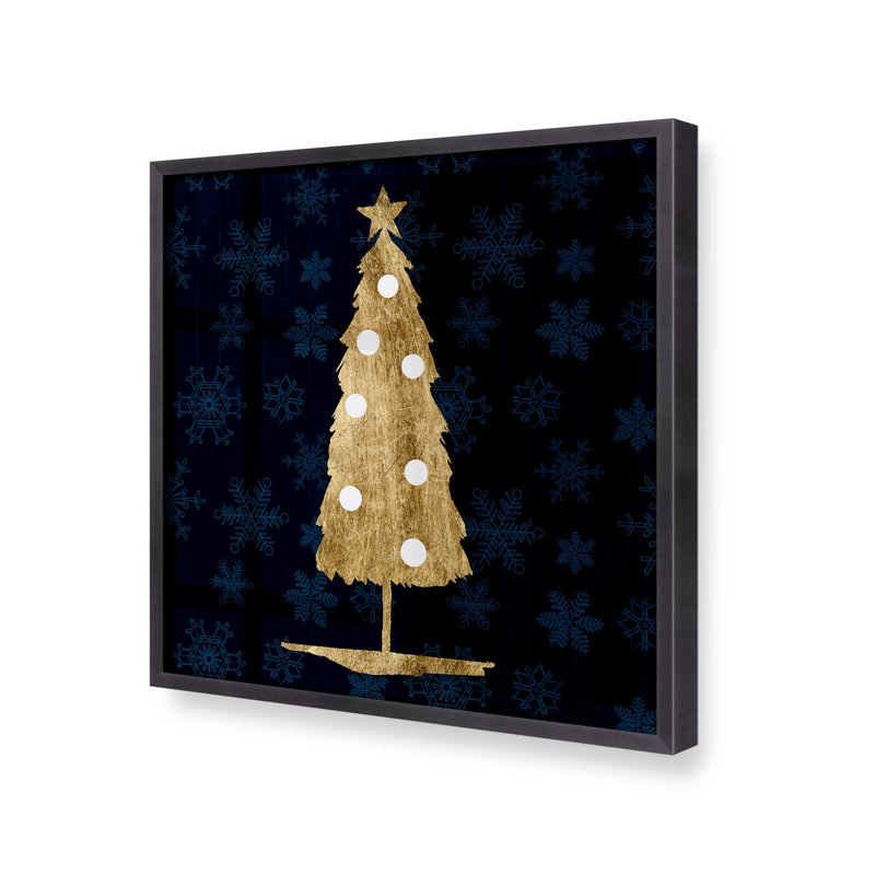 Arbre des Fêtes avec imprimé bleu marine II, H 13,75 po x l 13,75 po, Cadre simple en zinc patiné, bois massif