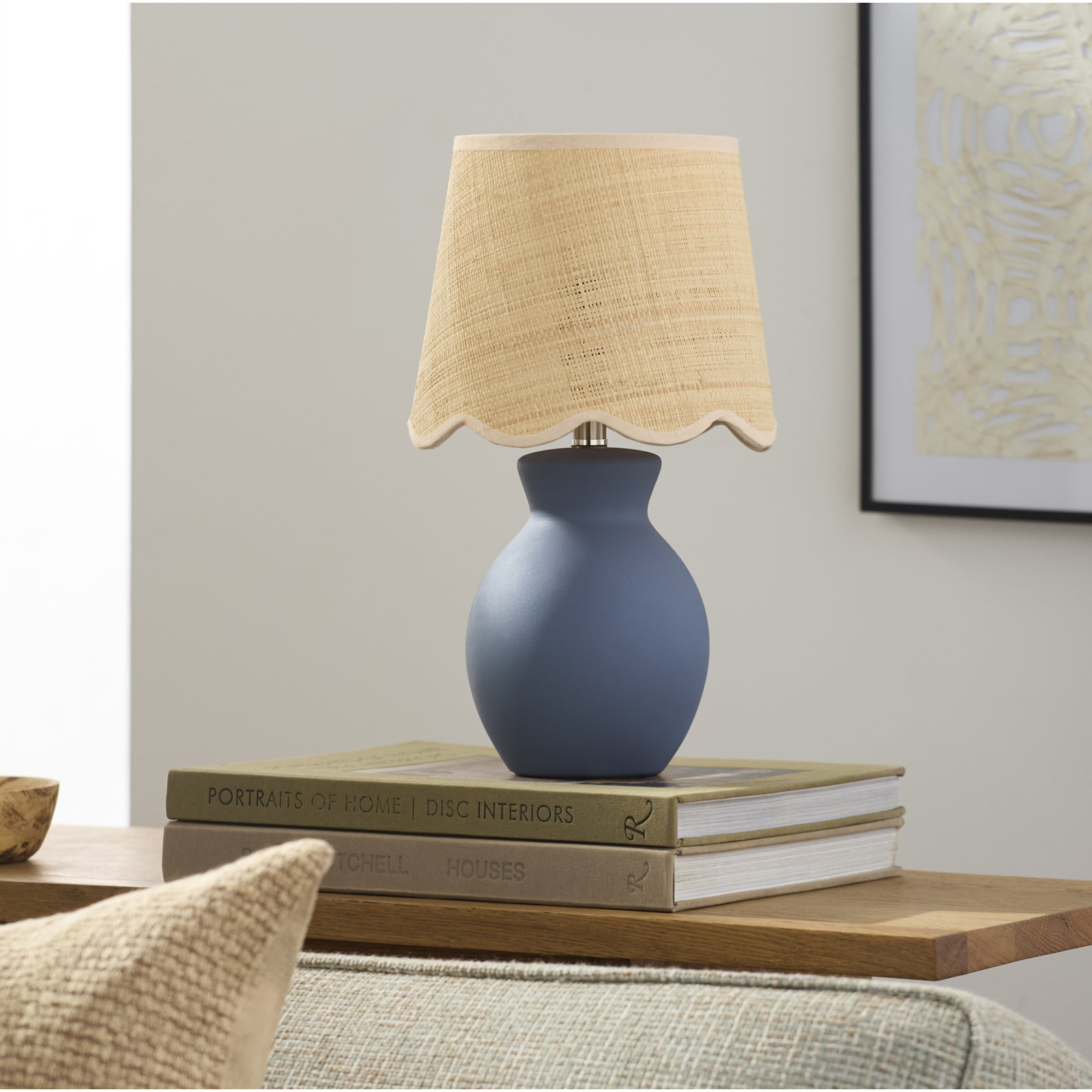 Momsen Scallop Shade Matte Lamp, Blue, Natural, 15"H x 8"W x 8"D
