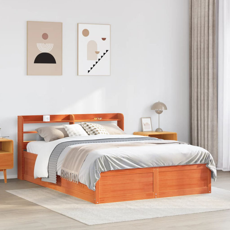 Thales Solid Wood Storage Bed, Wax Brown, 82cm H x 219cm W x 160cm D