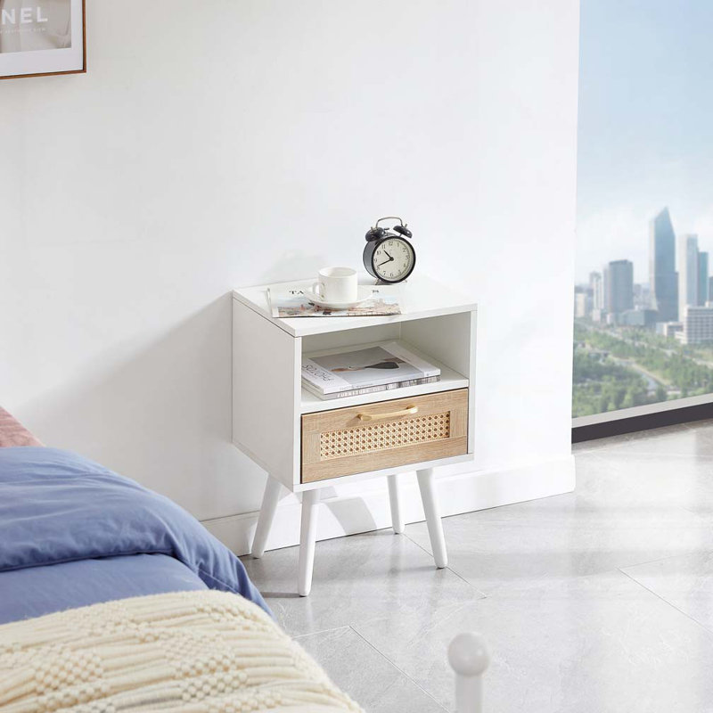 Rattan End table with drawer, Black