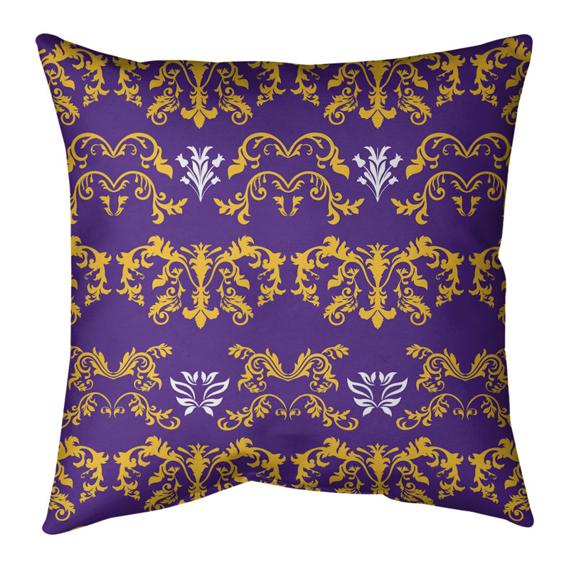 Housse de coussin Minnesota Football Baroque, 20 po X 20 po, Polyester sergé, Mauve / jaune / blanc