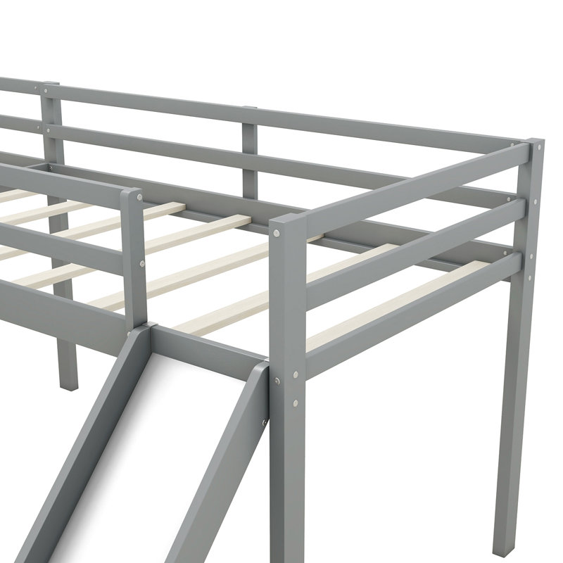 Lit mezzanine simple en L avec échelle et toboggan, gris