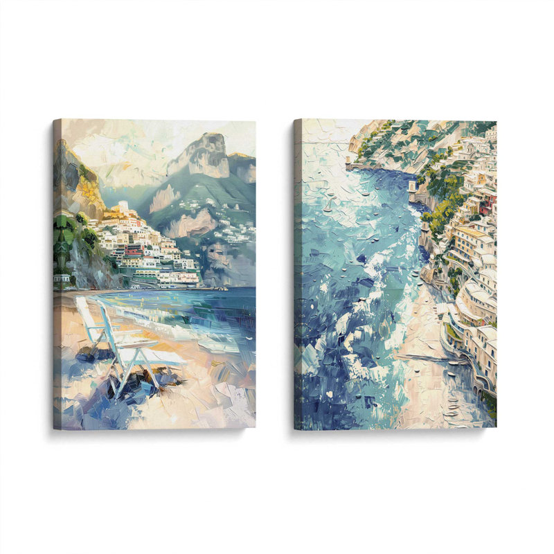 Ensemble de 2 pièces de sérénade sur toile Positano par Azure Artisanal Studio, Toile tendue, H 36 po x l 48 po x P 1,25 po