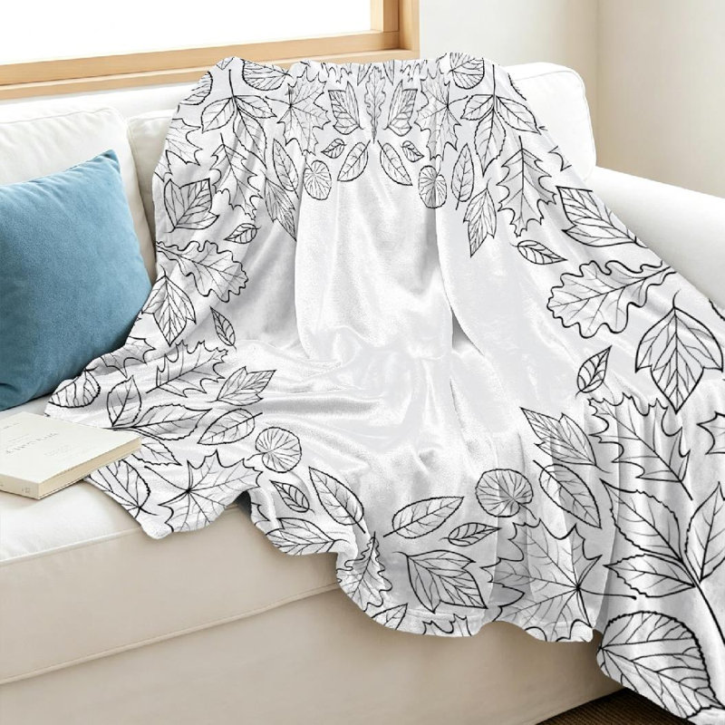 Jeté en flanelle transparente molletonnée avec imprimé de feuilles d'automne, Jeté 40 po x 50 po
