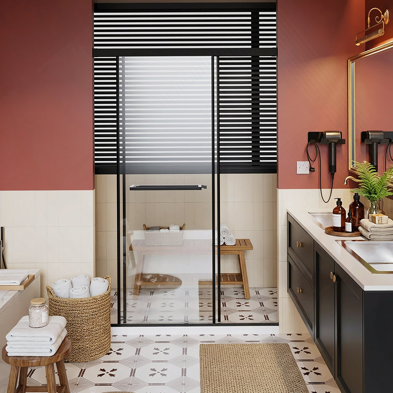 Porte de douche sans cadre 48 po x 72 po, portes coulissantes doubles en aluminium avec rail tampon à fermeture en douceur, installation facile en 30 minutes, conception à l'épreuve des fuites avec seuil en métal allongé