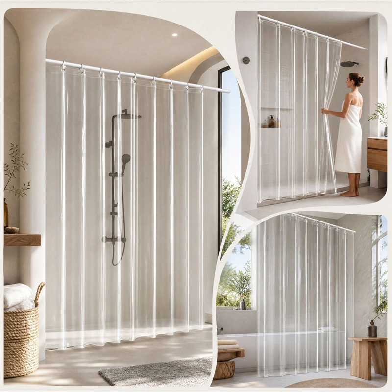 Rideau de douche elliptique transparent avec œillets renforcés Rideau de douche transparent avec œillets renforcés Doublure de salle de bain robuste pour cabine de douche See Thro