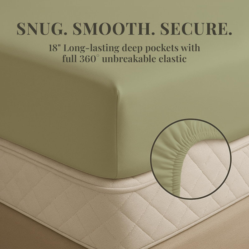 Premium Rayon From Bamboo Blend Sheet Set With Deep Pockets, Cooling and Breathable, Light Olive