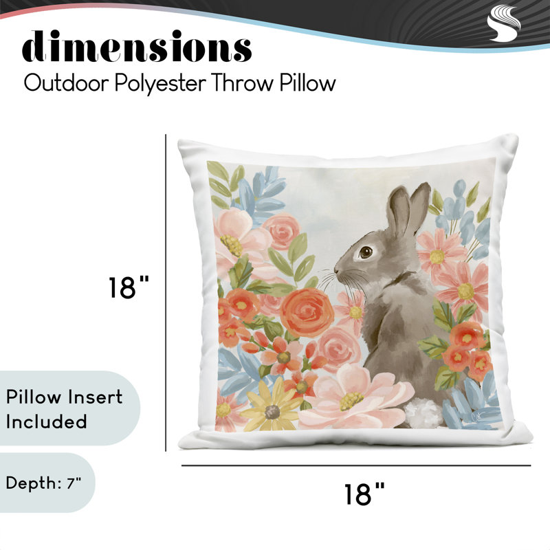 Coussin Bunny In The Blooms, imprimé par Cat Thurman Designs, 18 x 7 x 18
