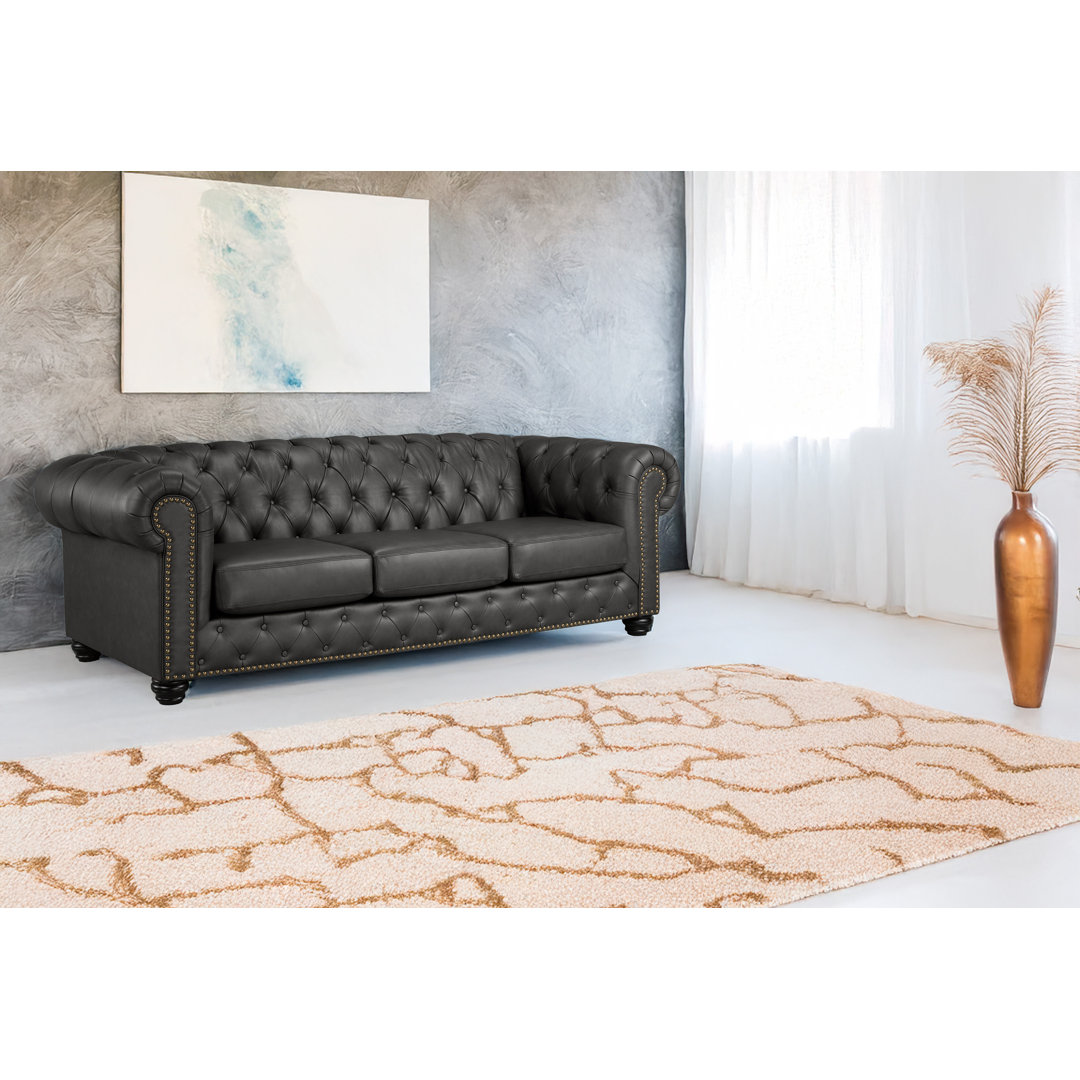 Orner 93" Leather Rolled Arm Chesterfield Sofa Astoria Grand Upholstery 