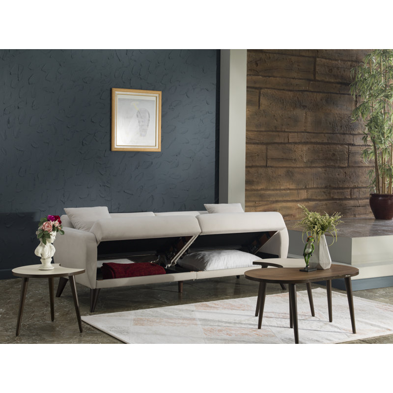 Canapé-lit taille simple capitonné en polyester 78,75 Lelana, Beige