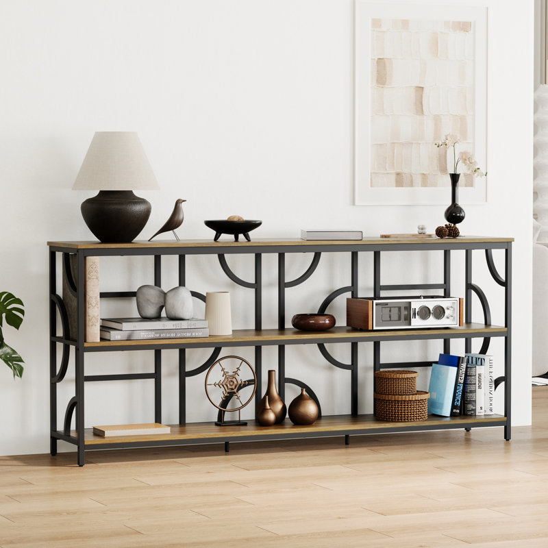 70.9-Inch Industrial Sofa Table, Extra Long Console Table Behind Couch With 3-Tier Storage Shelves, Rustic Brown Finish For Entryway, Living Room, Foyer, Hallway, And Office