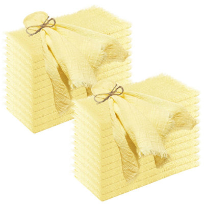 24 paquets de serviettes de table en tissu de 17 po x 17 po avec frange, serviettes de table en coton doux lavables et serviettes de table en tissu pour table de fête de mariage (jaune)