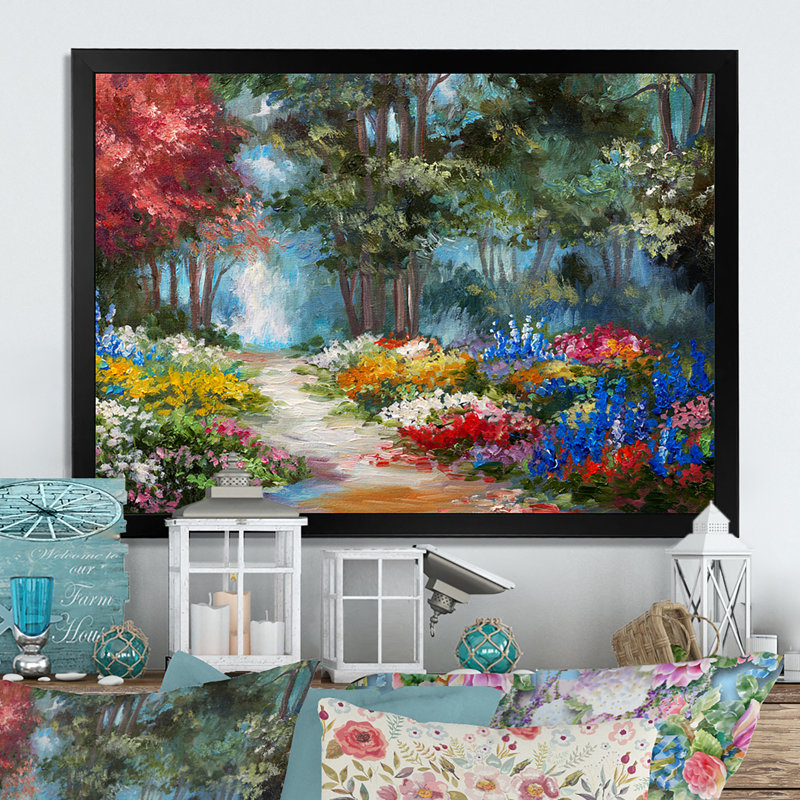 «Summer Path in Forest Landscape II», reproduction d'art sur toile, Toile avec cadre noir, H 30 po x l 40 po x P 1,5 po