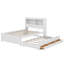 Lit plateforme double avec lit gigogne, tiroirs et tête de lit bibliothèque avec prises USB, cadre de lit en bois franc