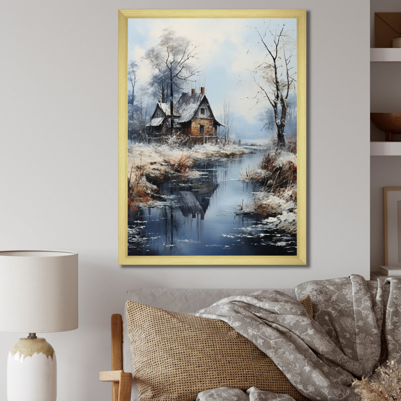 " Winter River Harmony III ", Gold Single Picture Framed, 20" H x 12" W x 1" D