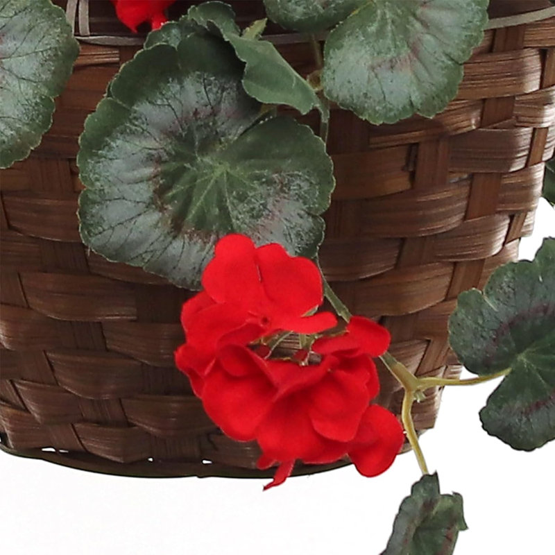 Panier suspendu d'hortensia en soie - Arrangement floral dans un panier, Rouge
