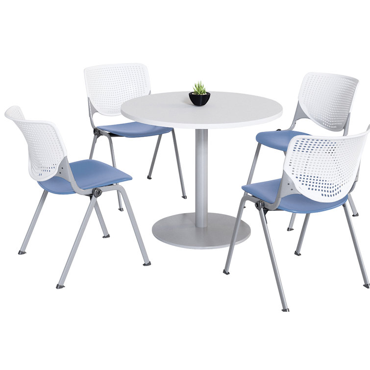 Mode Round Breakroom Table Set With 4 Kool Stacking Chairs