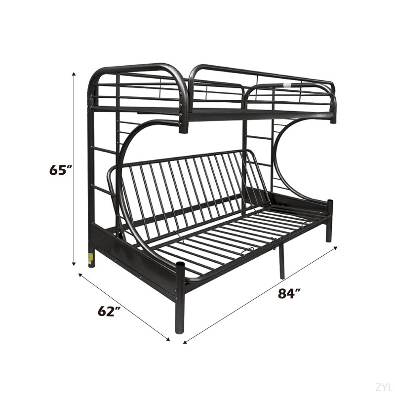 Lit superposé simple au fini noir TG / grand futon noir