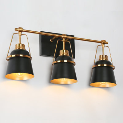 3-Light Bath Vanity Light Dimmable with Black Brass Metal Shade