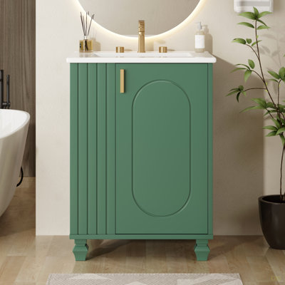 Meuble-lavabo 24 po avec lavabo, armoire de salle de bain avec tablette de porte, rangement latéral ouvert, structure en bois massif, porte à fermeture douce