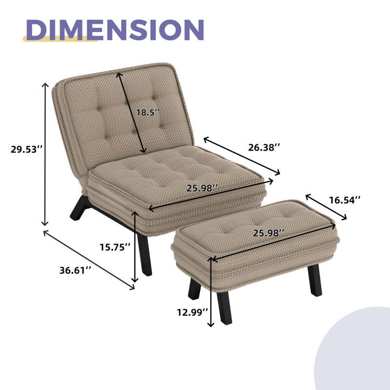  Chaise d'appoint rembourrée de 25,98 po de largeur avec dossier réglable et repose-pieds (ensemble de 4), Brun, 4
