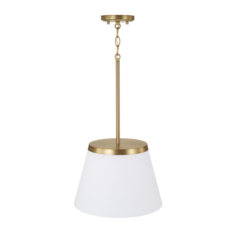 13.25" W x 9" H 1-Light Cone Pendant in Aged Brass with Soft White Glass, Aged Brass