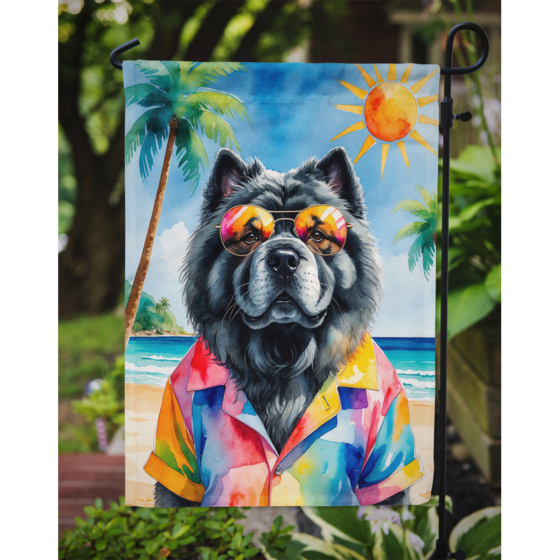 Bouvier bernois avec drapeau de jardin, Chow-chow noir