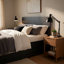 Ensemble de lit de rangement simple 2 pièces avec tiroirs et table de chevet Roby, gris foncé