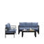 Ensemble de conversation de patio 3 pièces en aluminium 3 pièces, canapé d'extérieur 5 places avec coussins bleus épais et structure noire et table basse-61531840-61531842