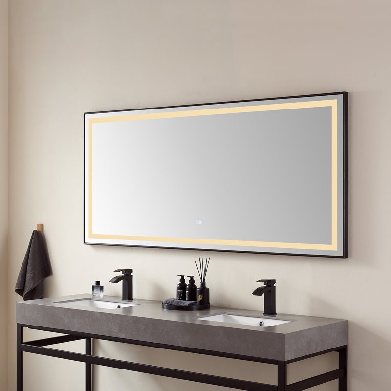 Metal Flat Wall Mirror, Matte Black Frame