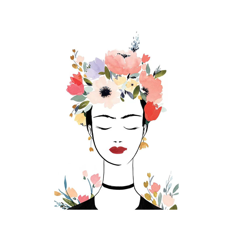 «Flower Crown Frida I» par Isabelle Z - impression d'art graphique, Aucun mat, Toile tendue, H 26 po x l 18 po x 1,5 po