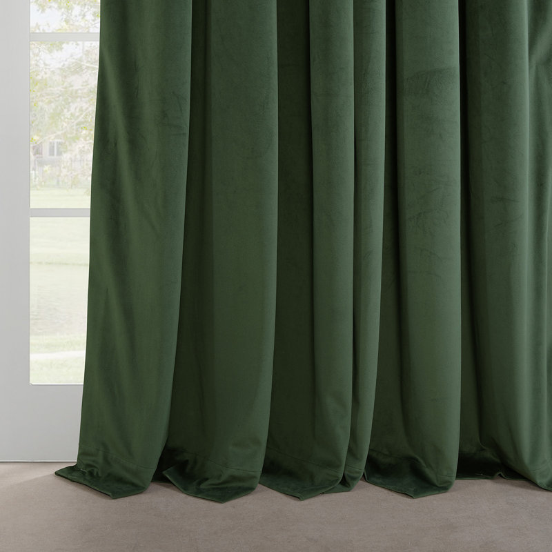 French Pleat Heritage Plush Velvet Room Darkening Single Curtain Panel, Eden Green, 25" W x 108" L